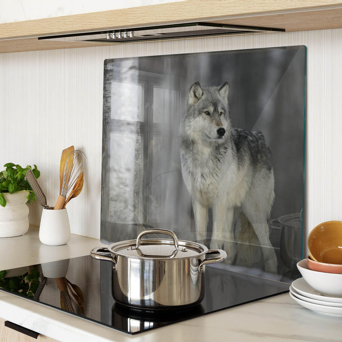GLASPLATTE 60x52 cm Grauer Wolf - Grau, Glas (60/0.4/52cm) - TULUP