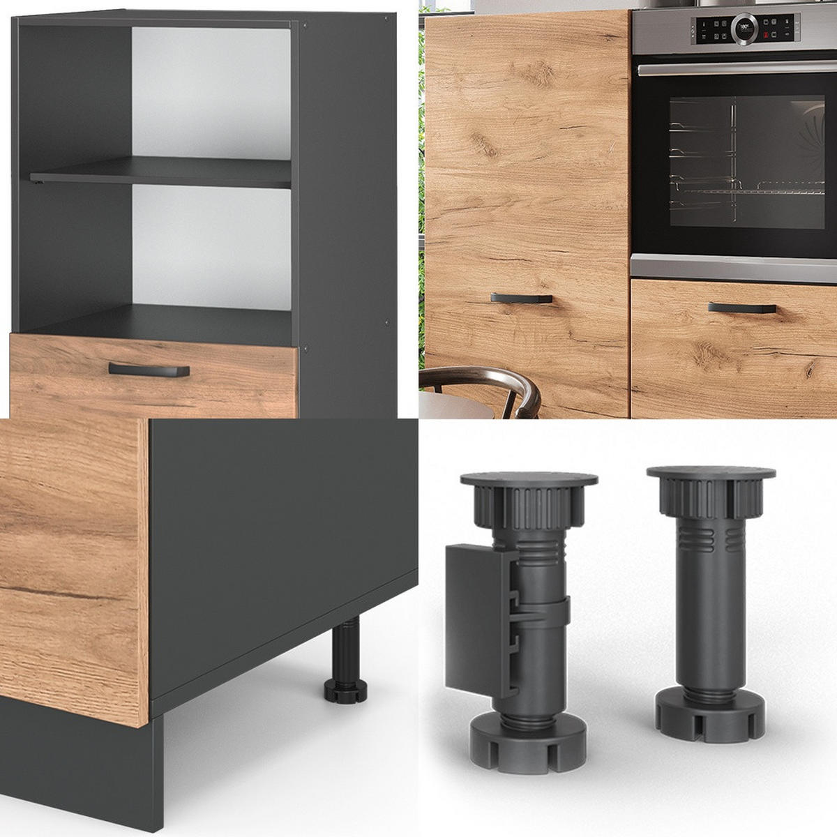 KÖKSBLOCK R-Line Goldkraft ek/antracit 180 cm utan bänkskiva - Honungsek/Antracit, Träbaserade material (180/143/46cm) - Vicco