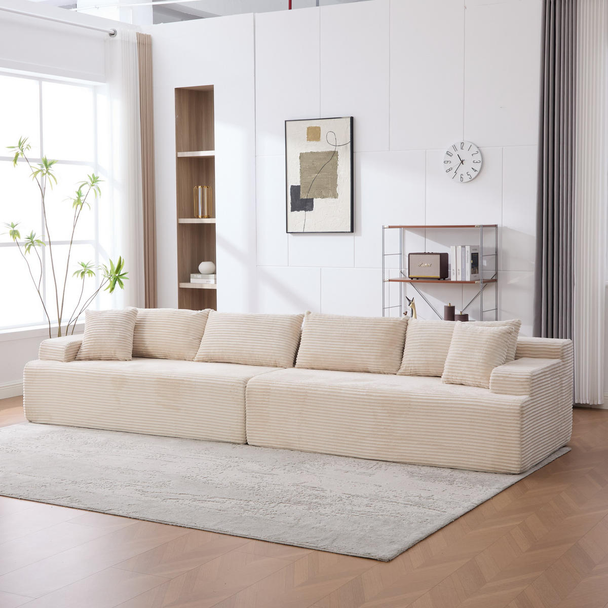 SOFAELEMENT 334/99/74.5 cm Elfenbein Chenille mit 30D hochelastischem Schaumstoff und rutschfestem Bode - Ecru, Textil (99/74.5/344cm) - Oxeza
