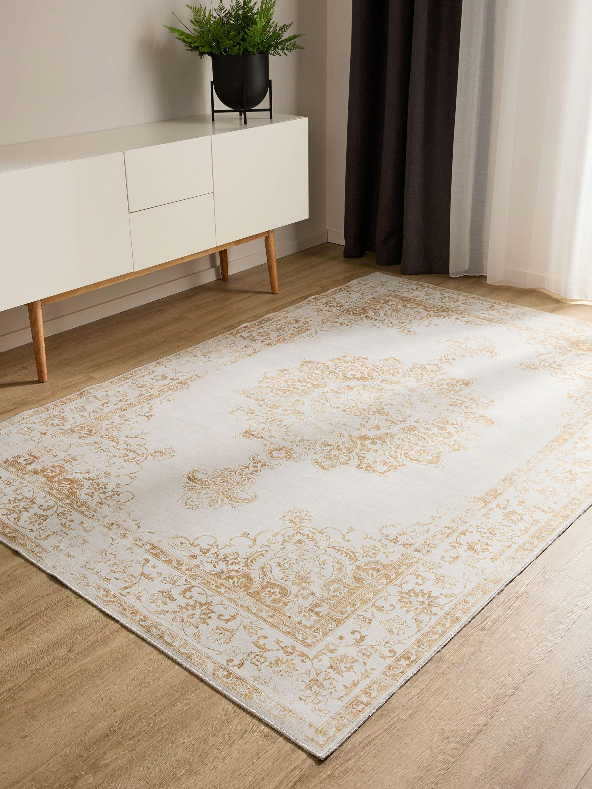 VINTAGE-TEPPICH George waschbar 140x200 cm - Gelb/Creme, Kunststoff (140/200cm) - benuta