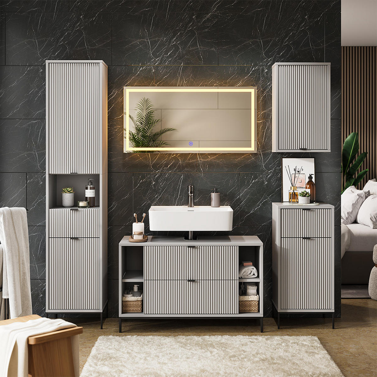 BADMÖBEL-SET Eliza Grau 5 Teile - Grau, Holzwerkstoff (100/63/45.1cm) - Vicco