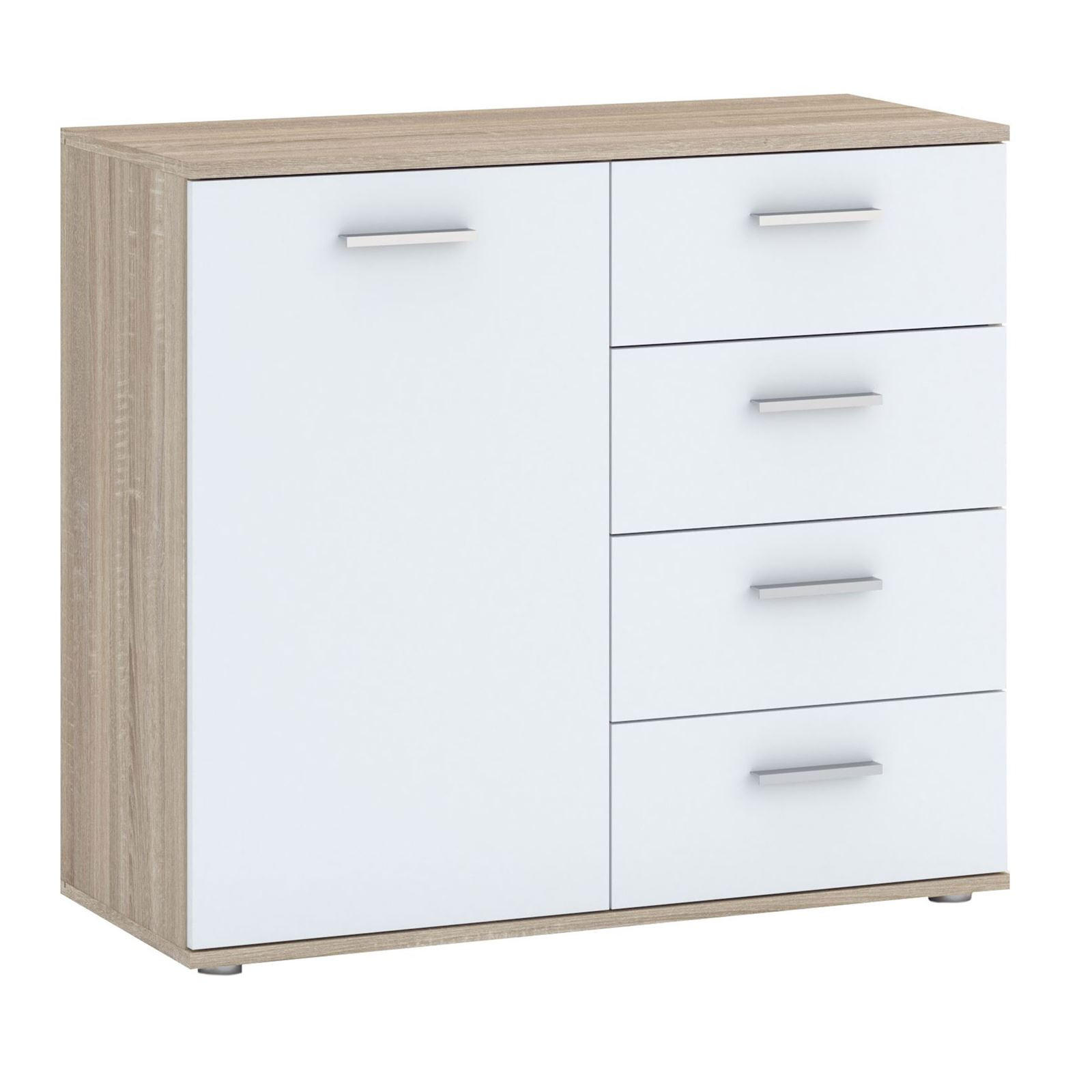 KOMMODE CHICAGO - Weiß/Sonoma Eiche, Holzwerkstoff (91/82/40cm) - CARO-Möbel