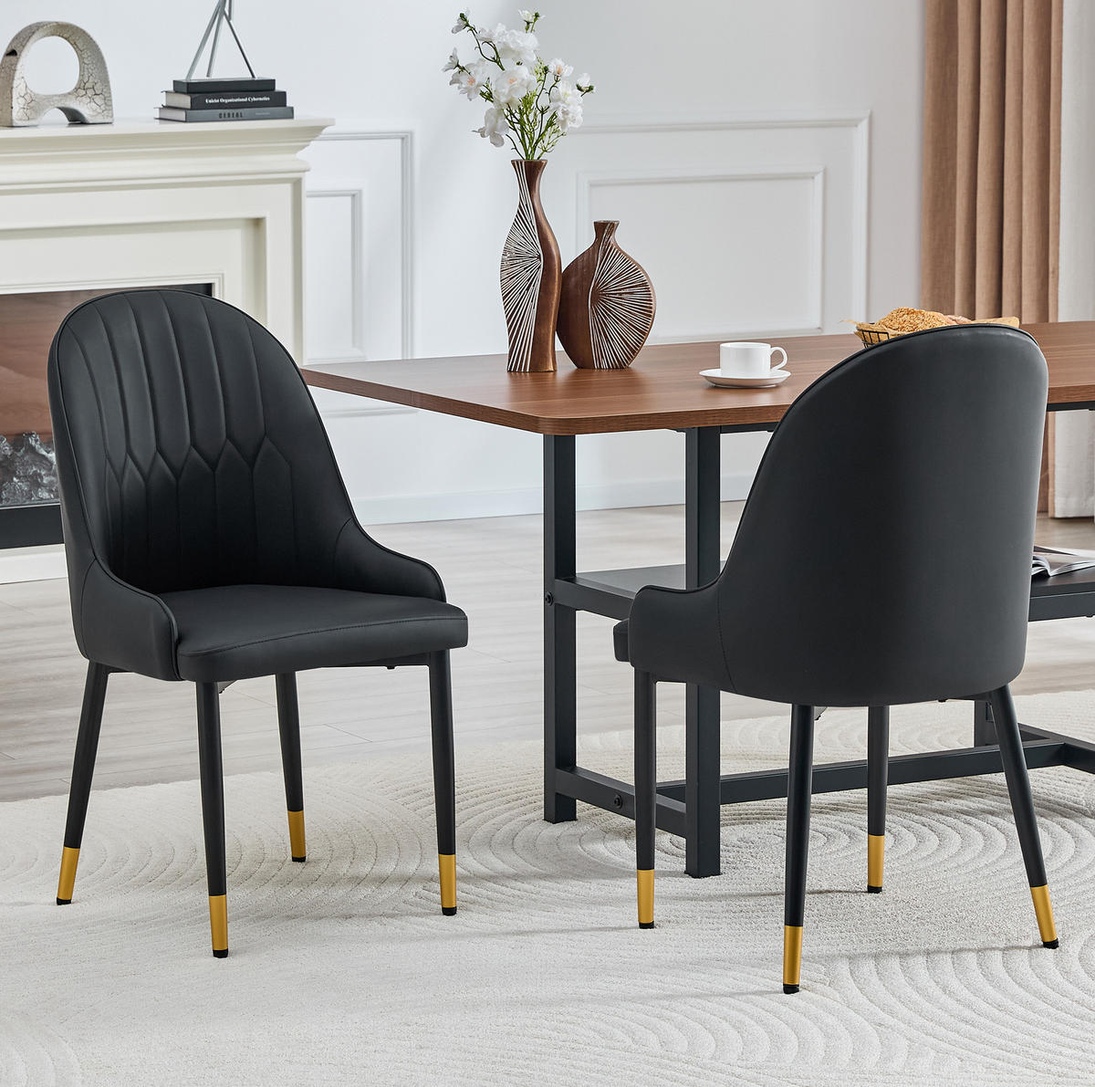 STUHL 2er-Set mit Blitz-Rückenlehne 91 cm Metall PU-Leder Schwarz - Schwarz, Metall (44/91/47.3cm) - Meubliv