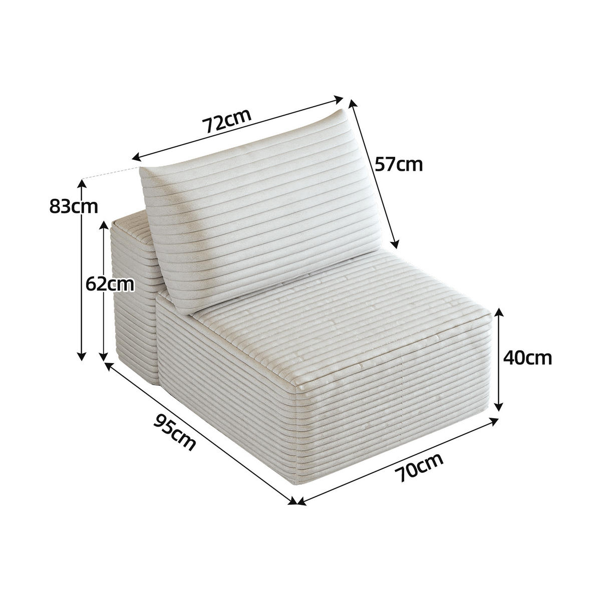 SOFAELEMENT DE-34752 1‑Sitzer‑Modul Weiß - Weiß, Textil (95/83/70cm) - ComfortXL