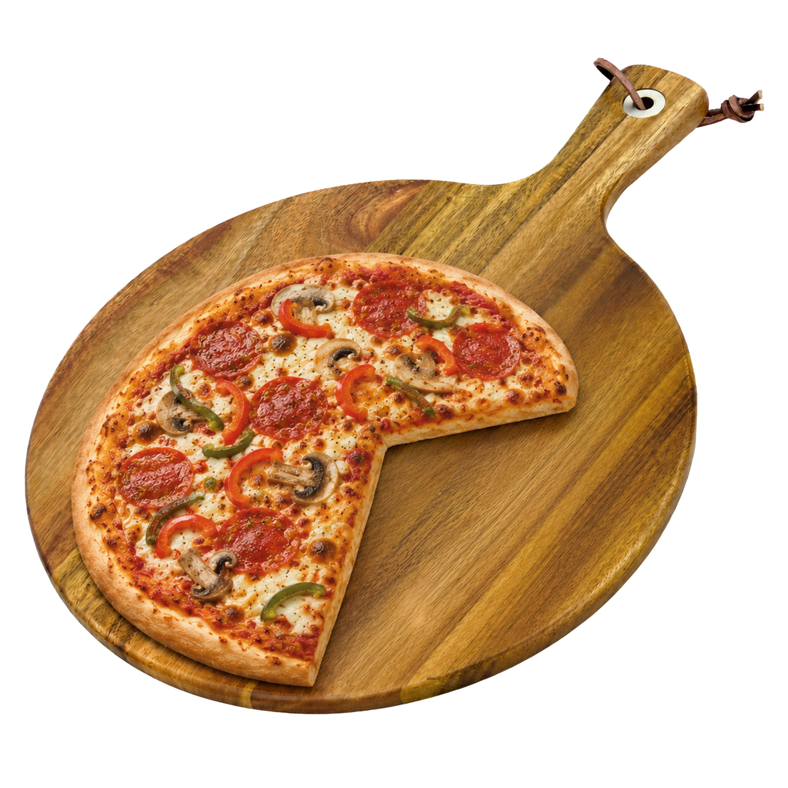 PIZZABRETT Natur Akazienholz mit Griff 28 cm - Hellbraun, Holz/Metall (28/37.5cm) - Relaxdays
