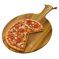 PIZZABRETT Natur Akazienholz mit Griff 28 cm - Hellbraun, Holz/Metall (28/37.5cm) - Relaxdays