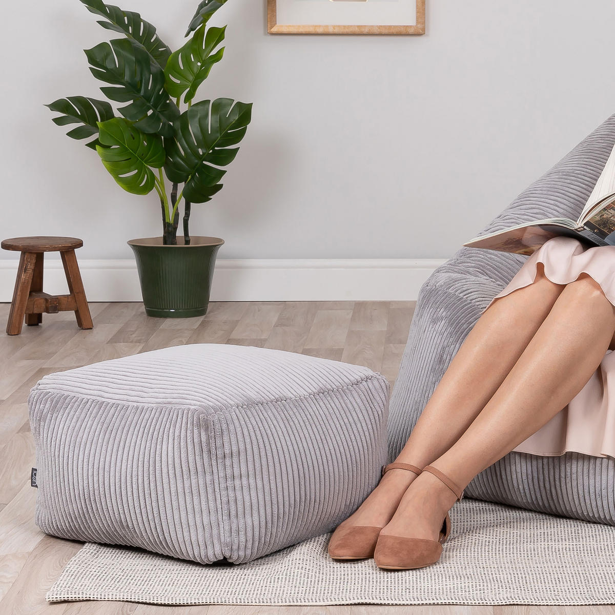 SITZPOUF Amara - Hellgrau, Textil (42/24/42cm) - icon