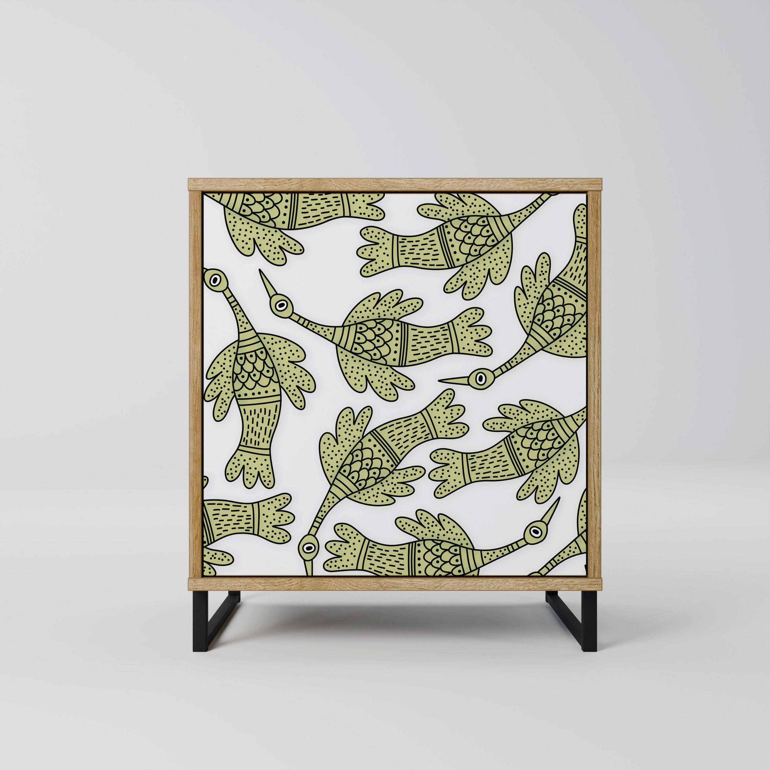 SIDEBOARD SEEDLING SONGBIRD, Eichefarben, 57,5x42x67,5 cm, Schwarze Metall-Rahmenfüße - Eichefarben/Multicolor, Holzwerkstoff/Metall (57.5/67.5/42cm) - SpaceRebels