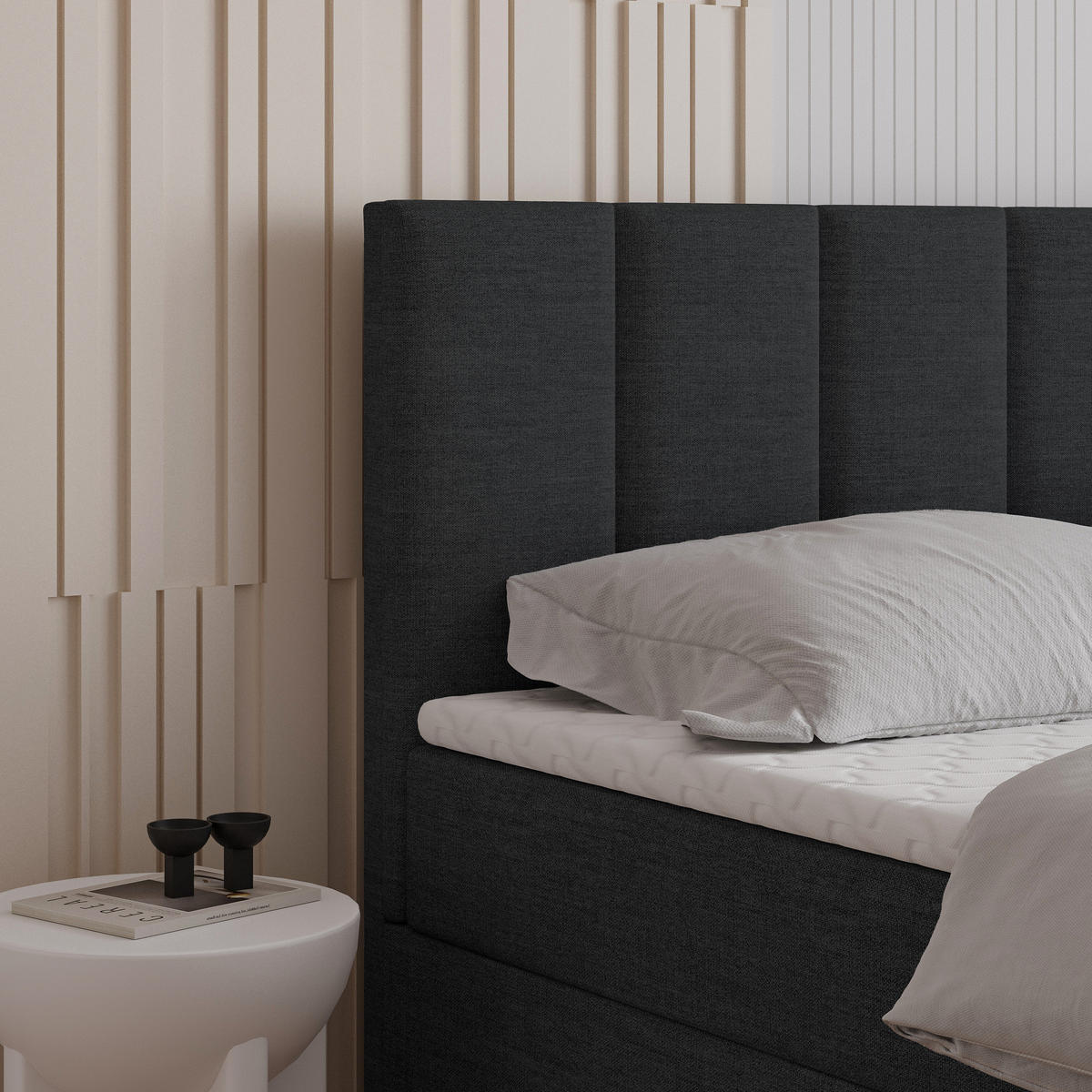 BOXBETT MERIL 140x200 cm mit Matratze und Topper - Schwarz - Anthrazit, Holz (140/200cm) - MASSENO