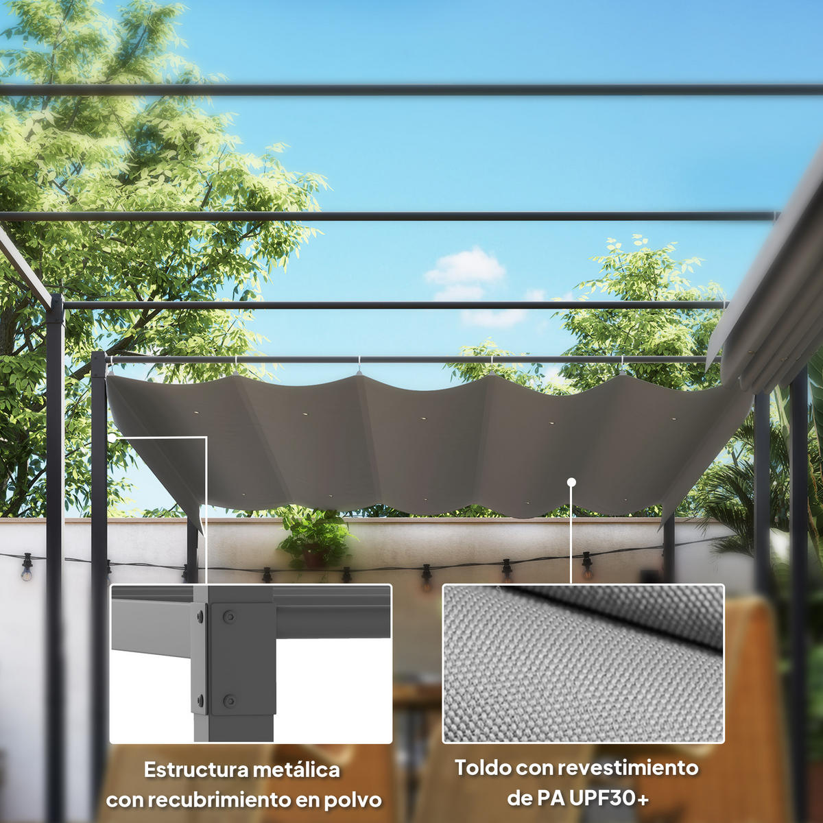 GARTENPAVILLON, magnetisch einziehbares Dach, grau - Grau, Metall (68/29/238cm) - Vallsero