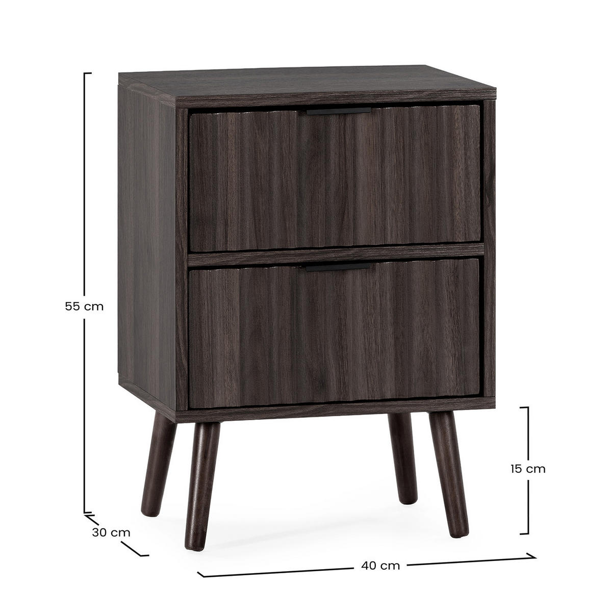 MĂSUȚA DE NOAPTE Lluvia cu 2 sertare, aspect de nuc comun - culoare nucă, compozit lemnos (40/55/30cm) - VS Venta-stock