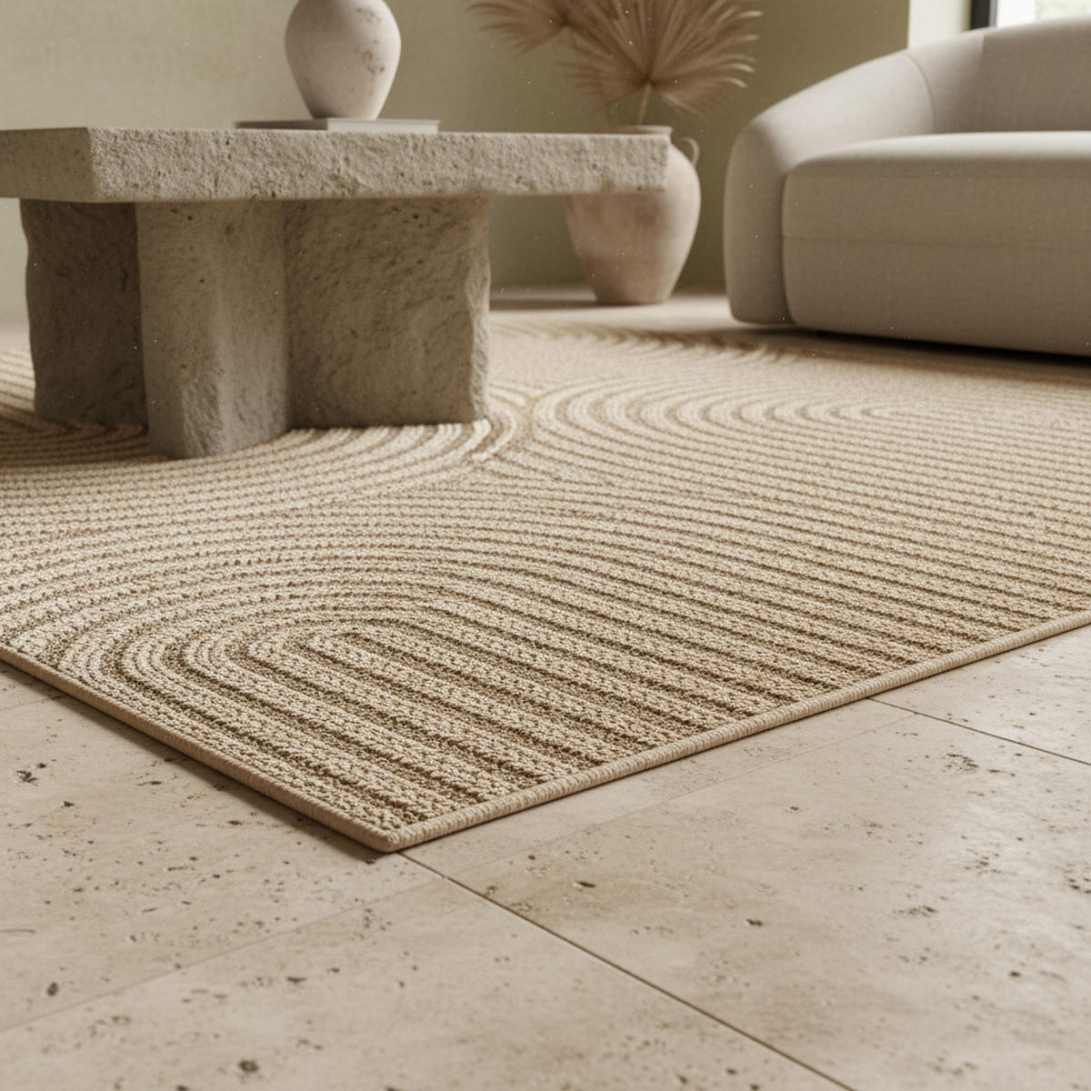 TEPPICH In-/Outdoor Jute-Optik Flachgewebe Grobe Linien Polypropylen Beige Läufer 80x250 - Beige, Textil (80/250cm) - KADIMA DESIGN