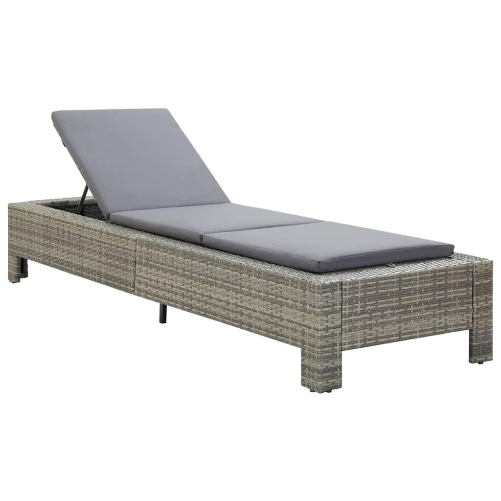 SONNENLIEGE mit Auflage Grau Poly Rattan - Grau, Holz (75/35/220cm) - furnicato