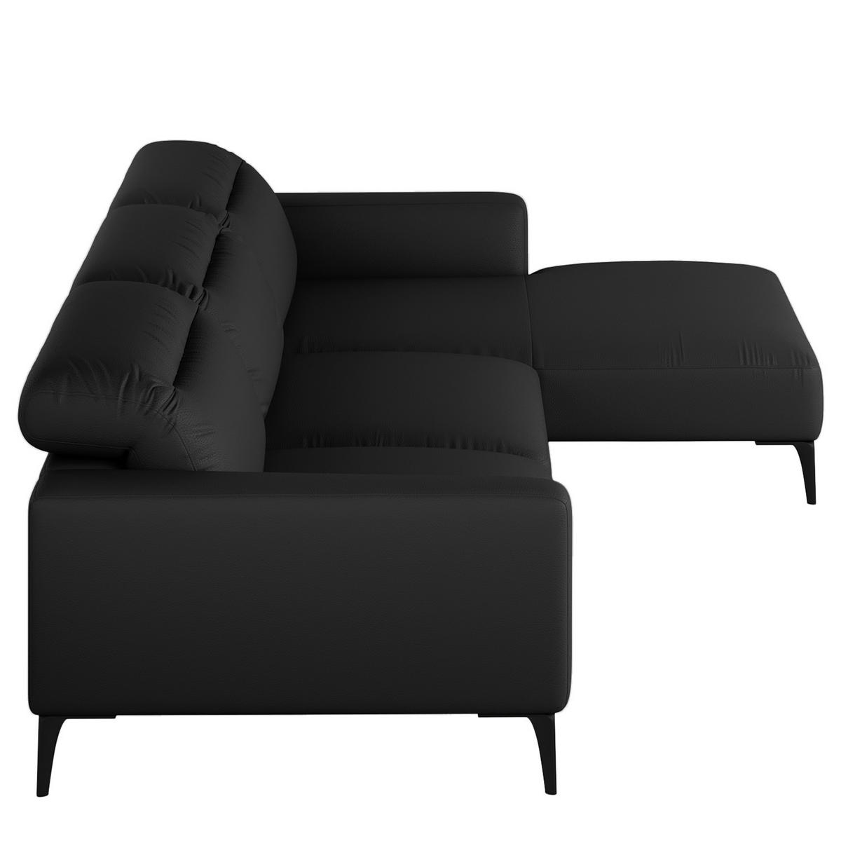 ECKSOFA mit Longchair - Schwarz, Leder/Metall (328/180cm) - home24