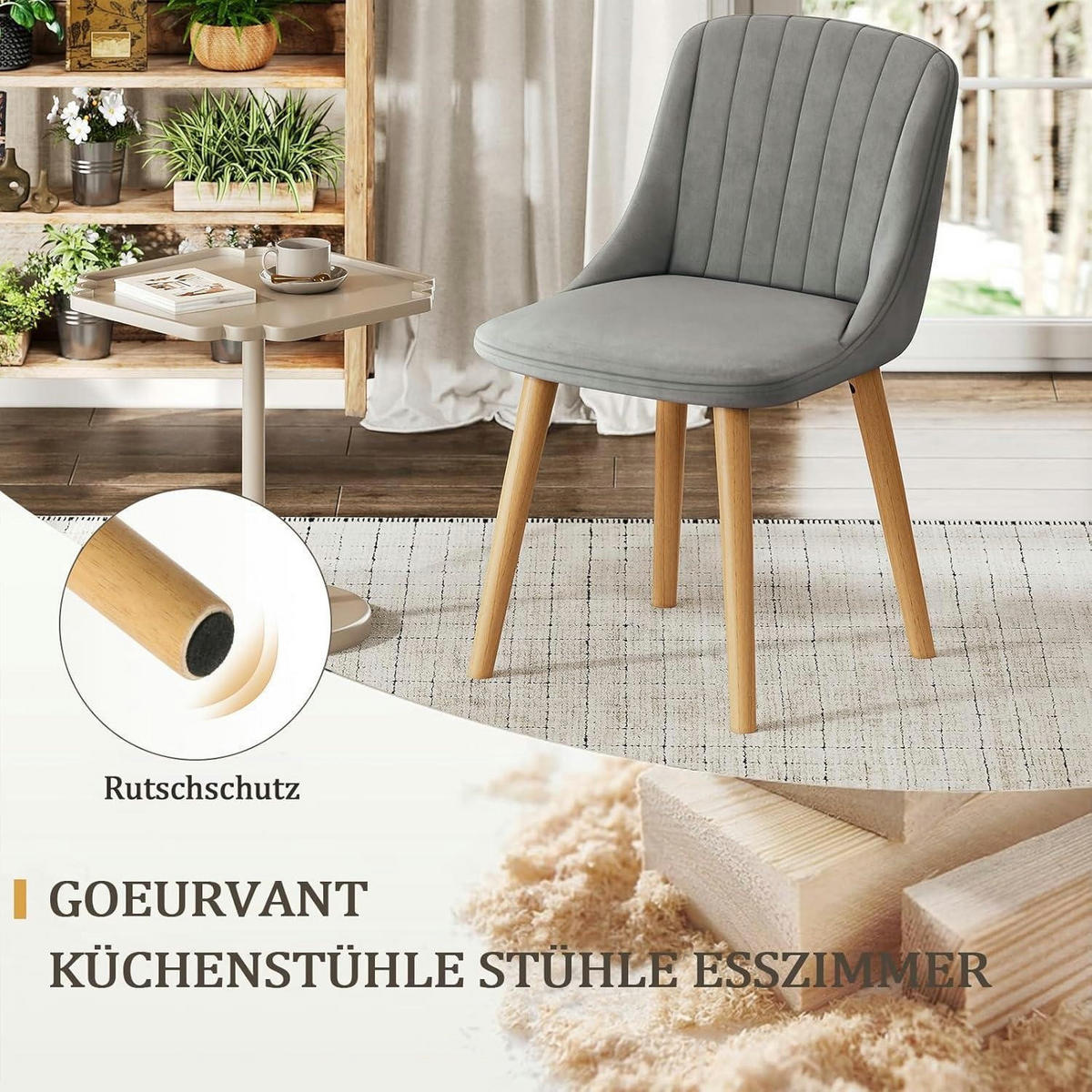 ESSZIMMERSTÜHLE 4er Set Samt Polsterstuhl Hellgrau - Grau, Textil (48.5/81/43.5cm)