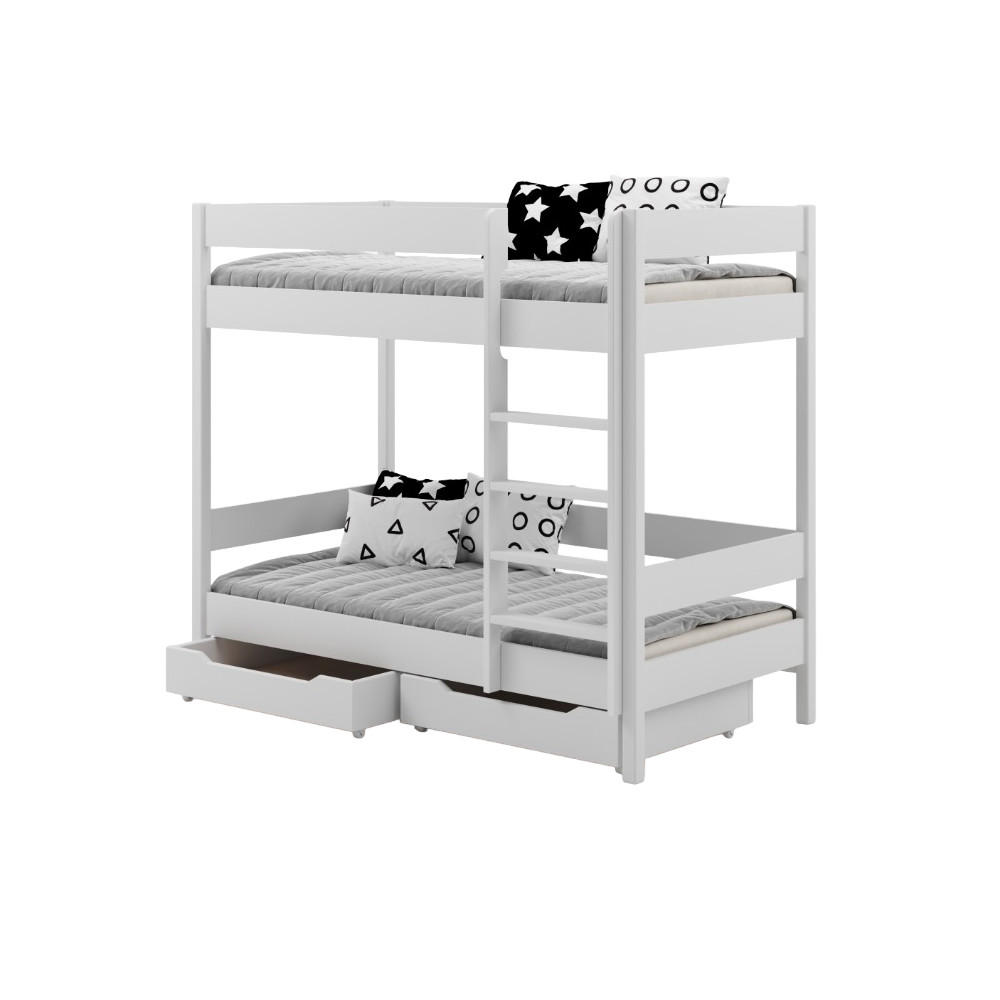 ETAGENBETT Diego 140x70 weiß mit Schubladen und Matratzen - Weiß, Holzwerkstoff (70/140cm) - LUKDOM