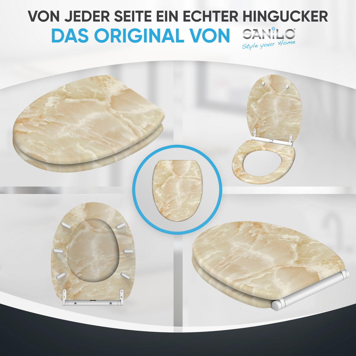 WC-SITZ mit Absenkautomatik & Top Fix Marmor Natur - Braun, Holzwerkstoff (37.7/5.5/48cm) - Sanilo