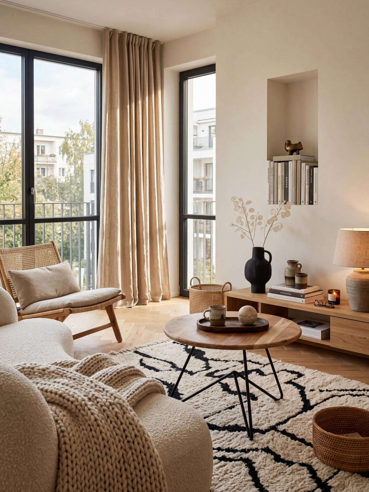 COUCHTISCH Akazienholz mit Haarnadelgestell, Modernes Design, Große Ablagefläche - Beige/Schwarz, Holz/Metall (60/60/39cm) - KADIMA DESIGN