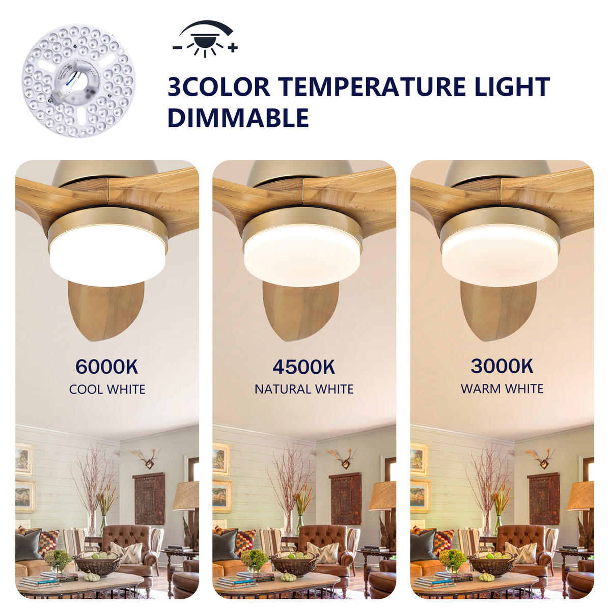 DECKENVENTILATOR DE-16249 36 Zoll mit Steuergriff & LED Naturholz - Naturfarben, Holz (92/92/45cm) - ComfortXL