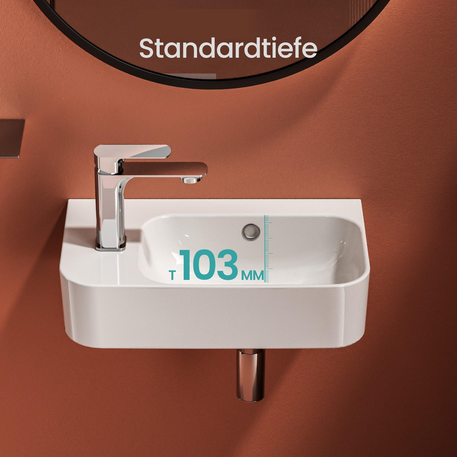 WASCHBECKEN Rechteckig Mit Hahnloch rechts Weiß 45 / 26,5 / 15,6 cm - Weiß, Keramik (26.5/15.5/45cm) - EMKE