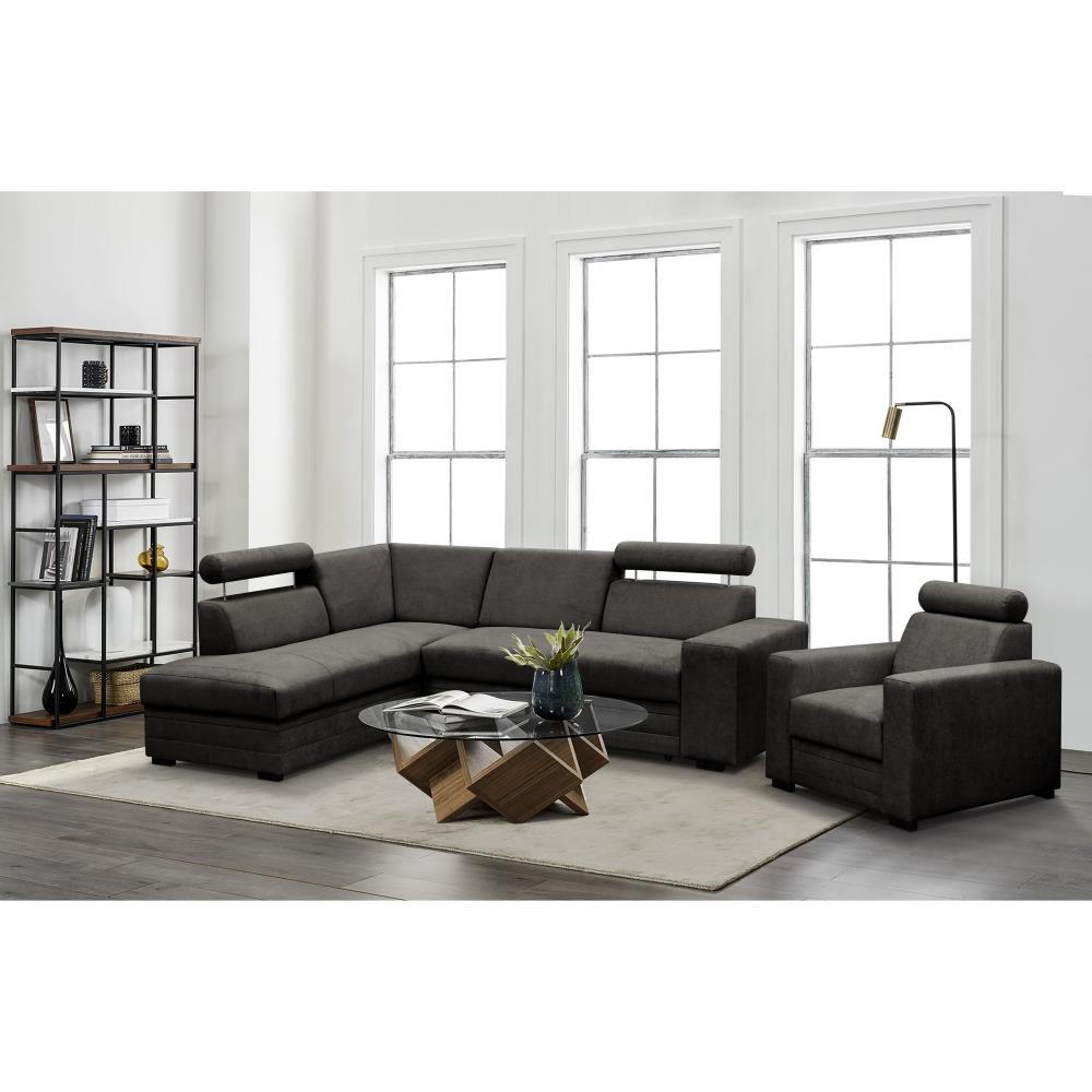 ECKSCHLAFSOFA Roma dunkelgrau links - Dunkelgrau/Schwarz, Textil (250/205cm) - Beautysofa