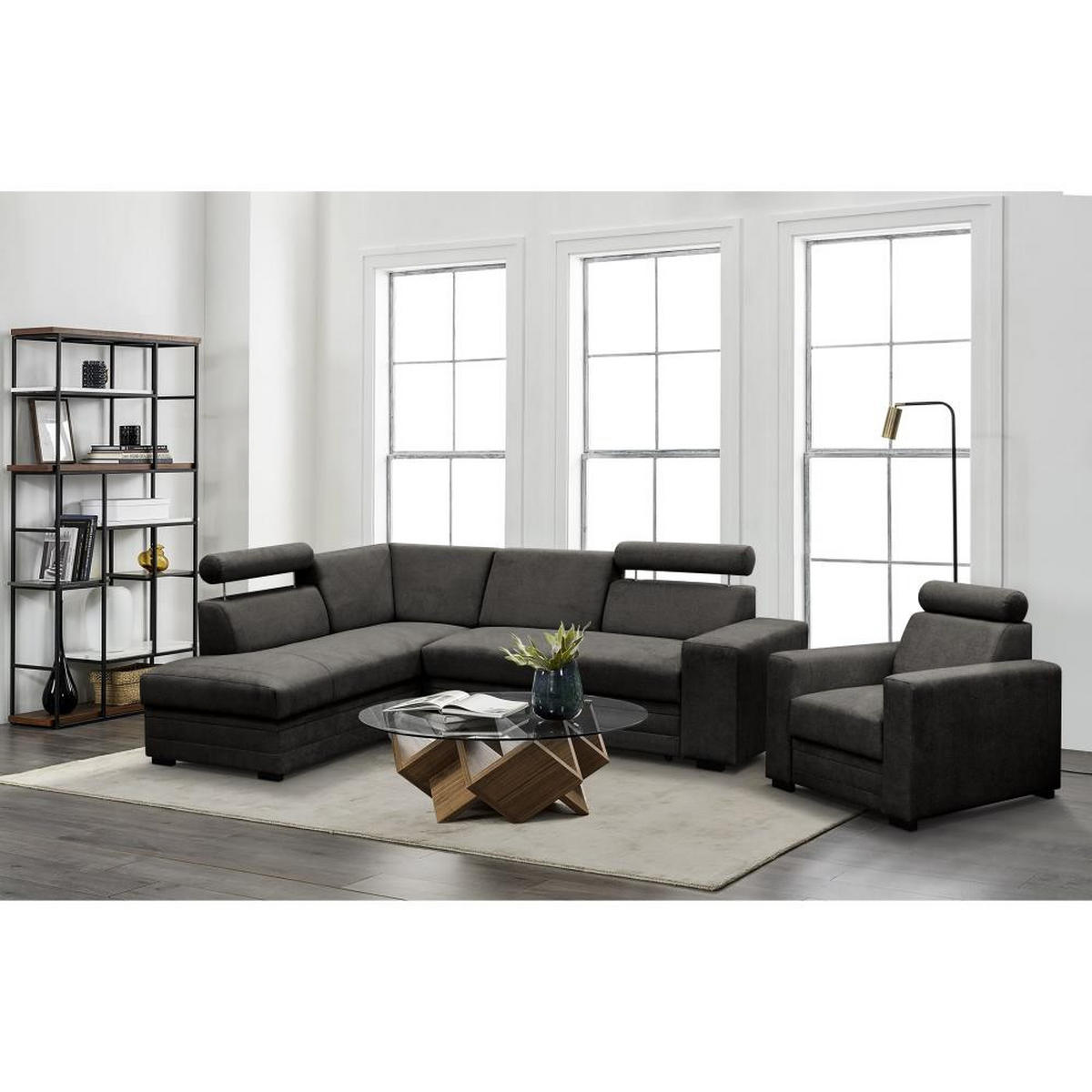 ECKSCHLAFSOFA Roma dunkelgrau links - Dunkelgrau/Schwarz, Textil (250/205cm) - Beautysofa