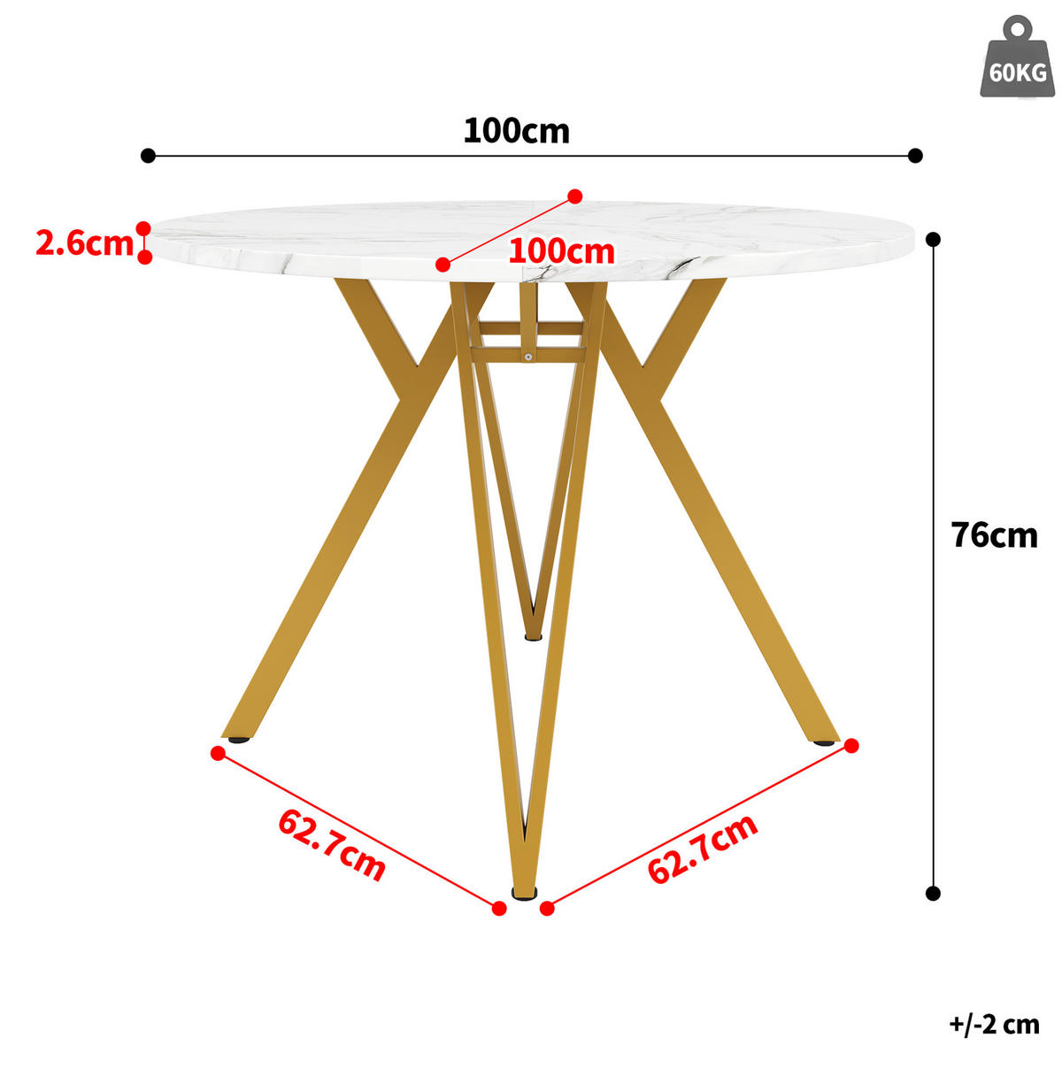 ESSTISCH 100/100/76 cm Gold aus MDF mit Marmoroptik - Goldfarben, Holzwerkstoff (100/100/76cm) - OKMYHOME