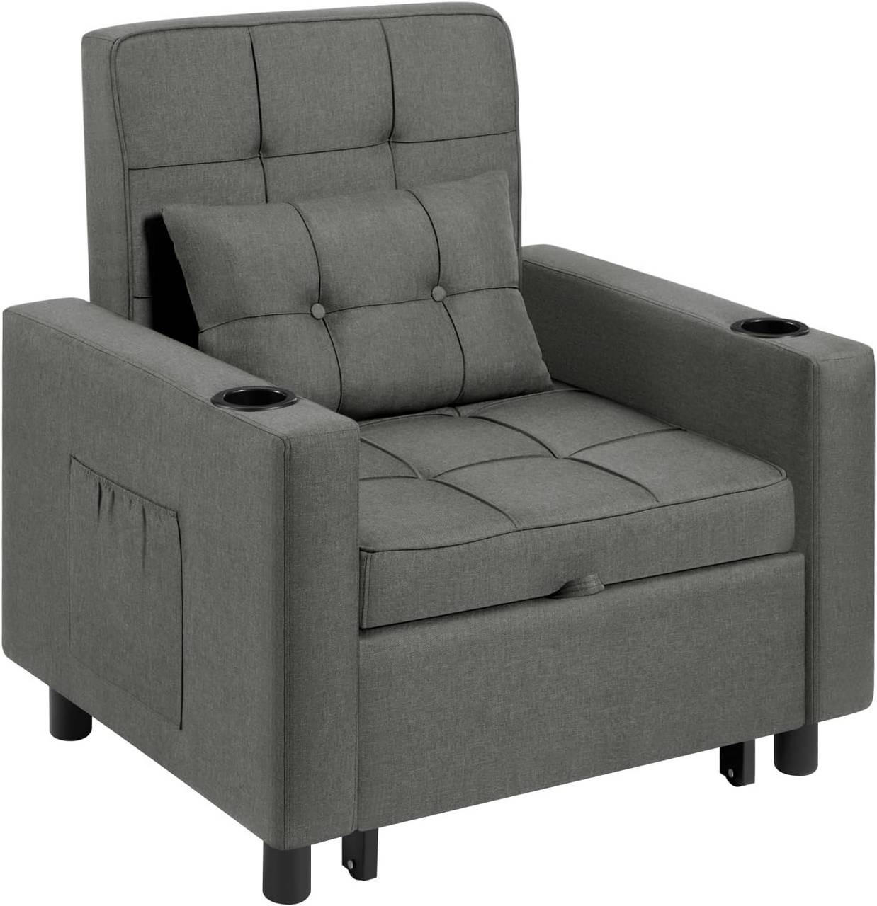SCHLAFSESSEL 3 in 1,mit Liegefunktion, Leinenbezug, Dunkelgrau - Dunkelgrau/Schwarz, Kunststoff/Textil (87/99.5/79.5cm) - Woltu