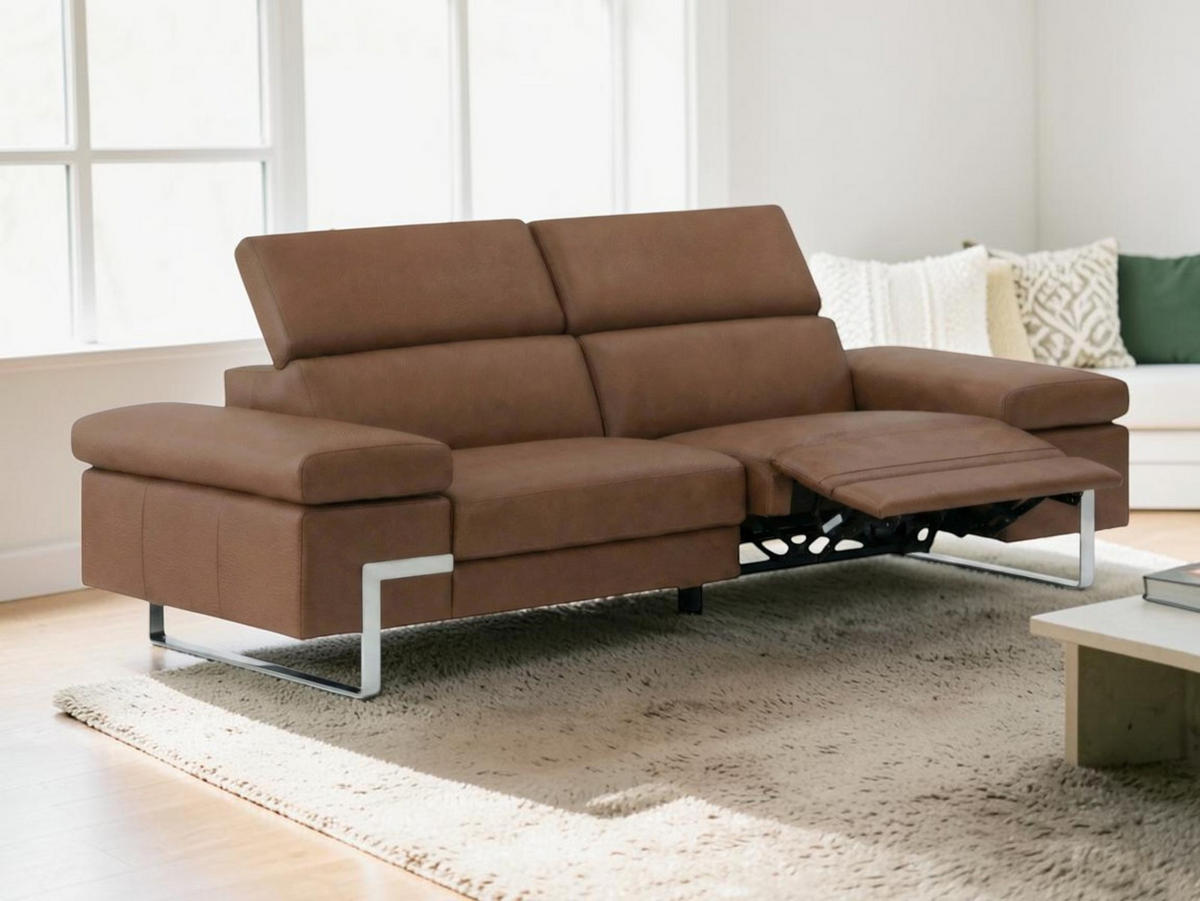 3-SITZER Sofa Opera Echtleder mit 1 x Relaxfunktion Cognacbraun - Cognac, Leder/Metall (223/75/109cm)