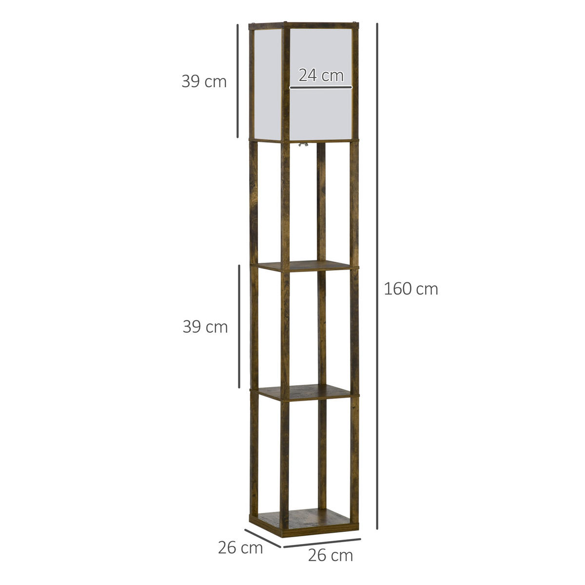 STEHLAMPE mit Regalen, Wohnzimmer Stehleuchte E27 bis 40W, Nachttischlampe - Braun, Textil (26/26/160cm) - HOMCOM