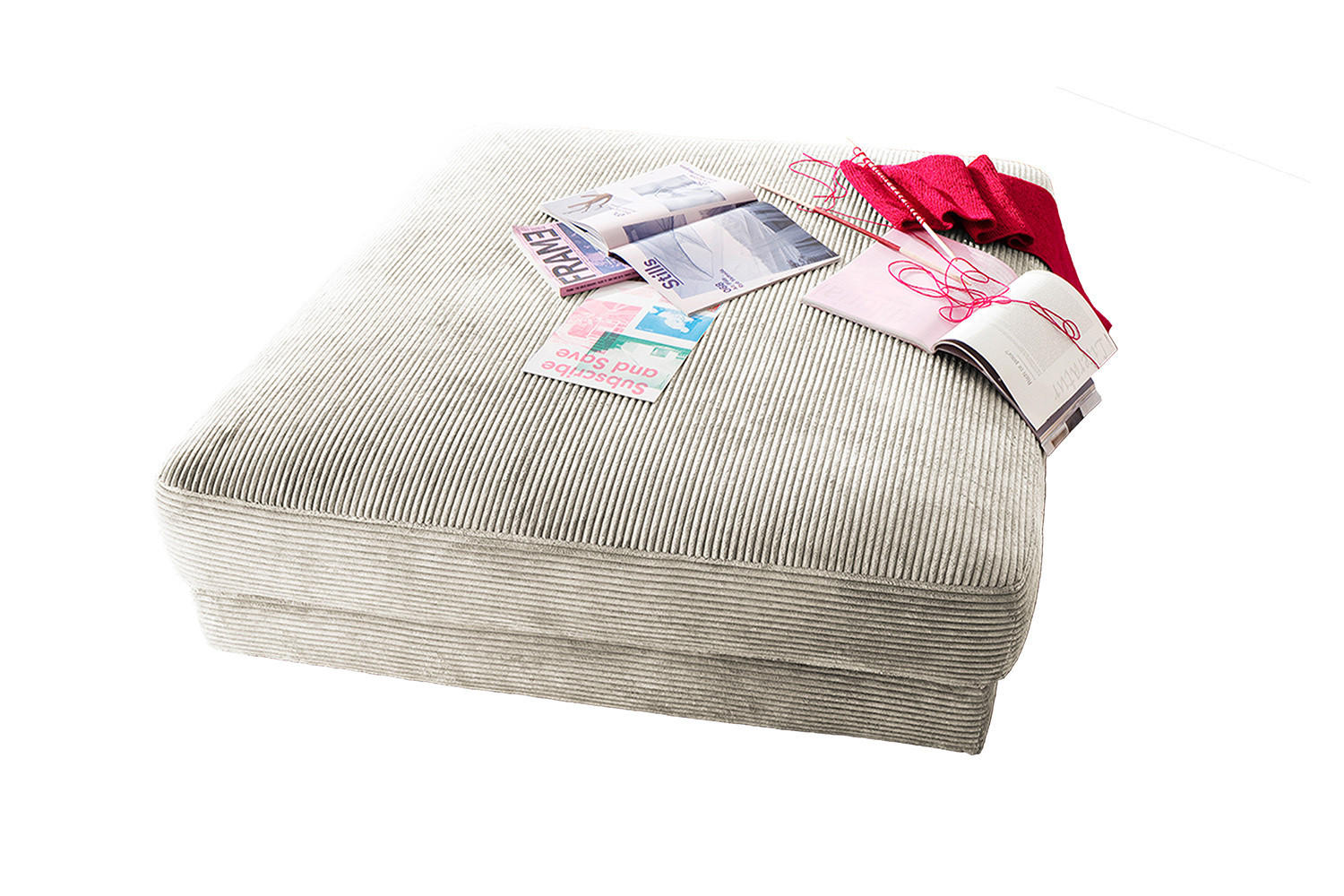 BIG HOCKER MADELINE Cremeweiß Cord - Creme, Textil (120/43/120cm) - KAWOLA