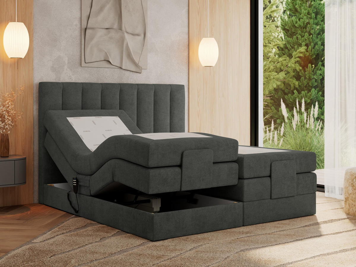 BOXBETT COMFORTO 160/200 - Dunkelgrau Struktur - H3 - Dunkelgrau, Holz/Textil (160/200cm) - MKS