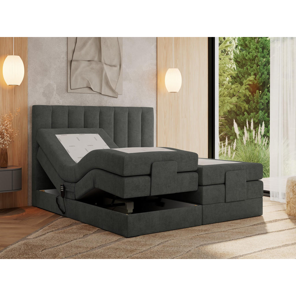 Thumbnail - MKS Boxbett, Dunkelgrau, Textil, 2-Sitzer, H3, 7-Zonen, Rechteckig, 160x200 cm, Schlafzimmer, Betten, Boxspringbetten