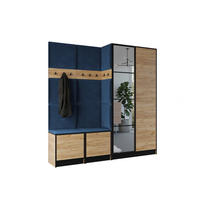 GARDEROBENSCHRANK EDEN 21 mit Spiegel - Eiche Craft Gold & Stoff Blau - Honigeiche/Blau, Holzwerkstoff (211/205/39cm) - Kier Furniture