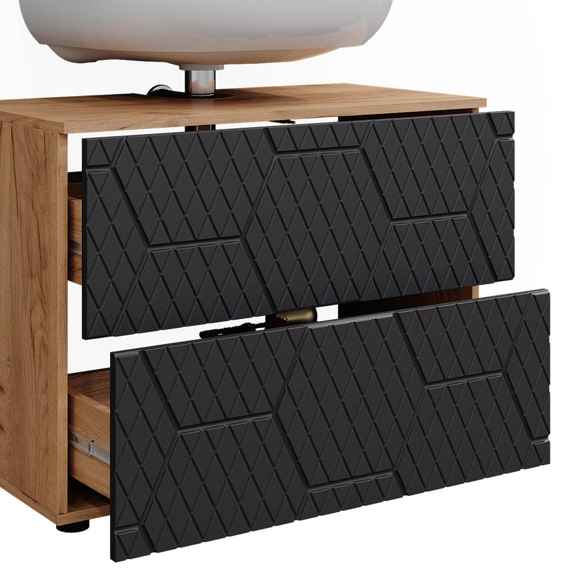 BADMÖBEL-SET Irma Anthrazit gestreift 3 Teile, mit Midischrank - Honigeiche/Anthrazit, Holzwerkstoff (80/58.6/41cm) - Vicco