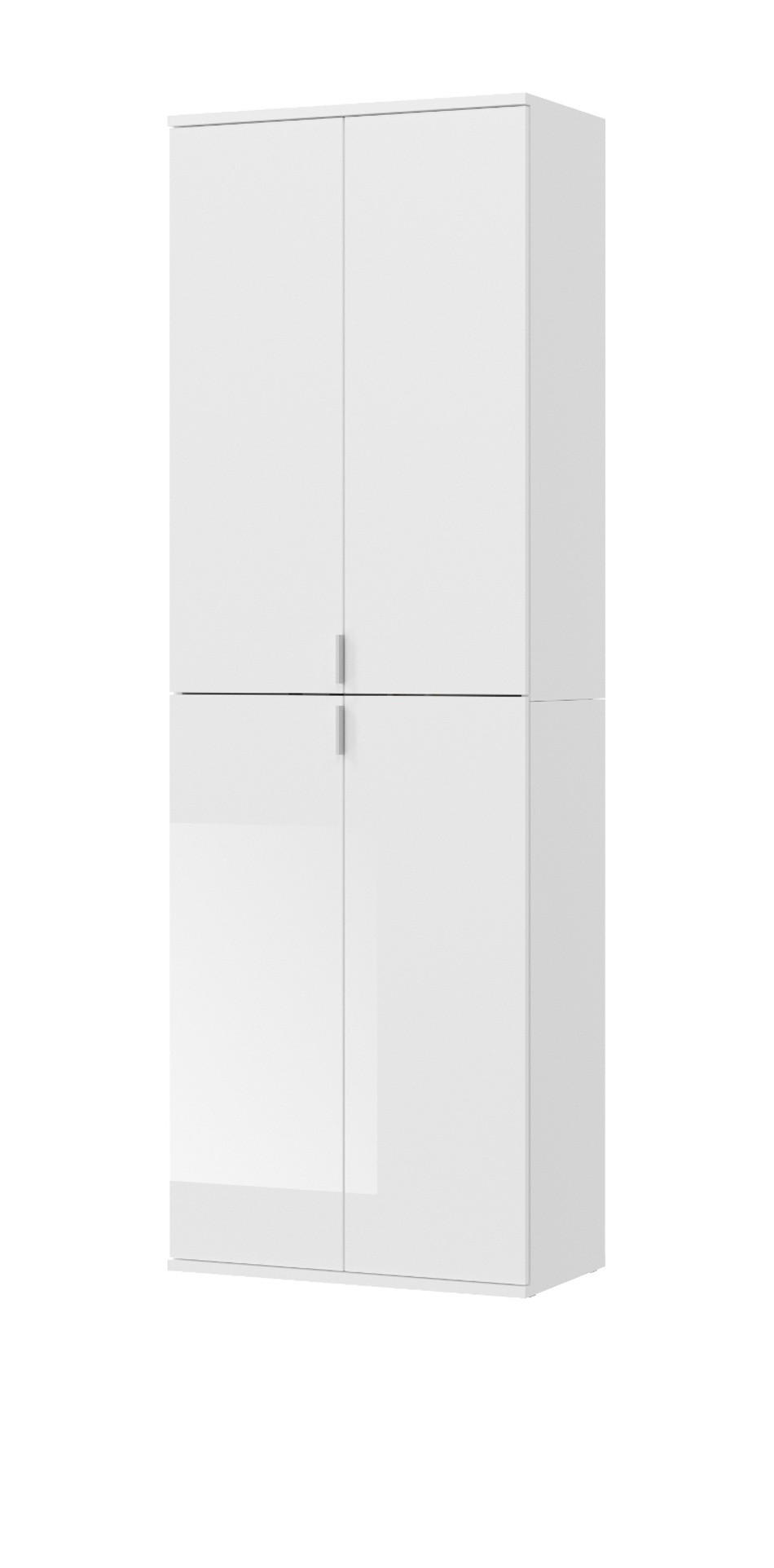 GARDEROBENSCHRANK weiß Hochglanz, Schuhschrank 4-türig, 9 Fächer - Chromfarben/Weiß Hochglanz, Holzwerkstoff/Metall (61/193/34cm) - Inn.Furn