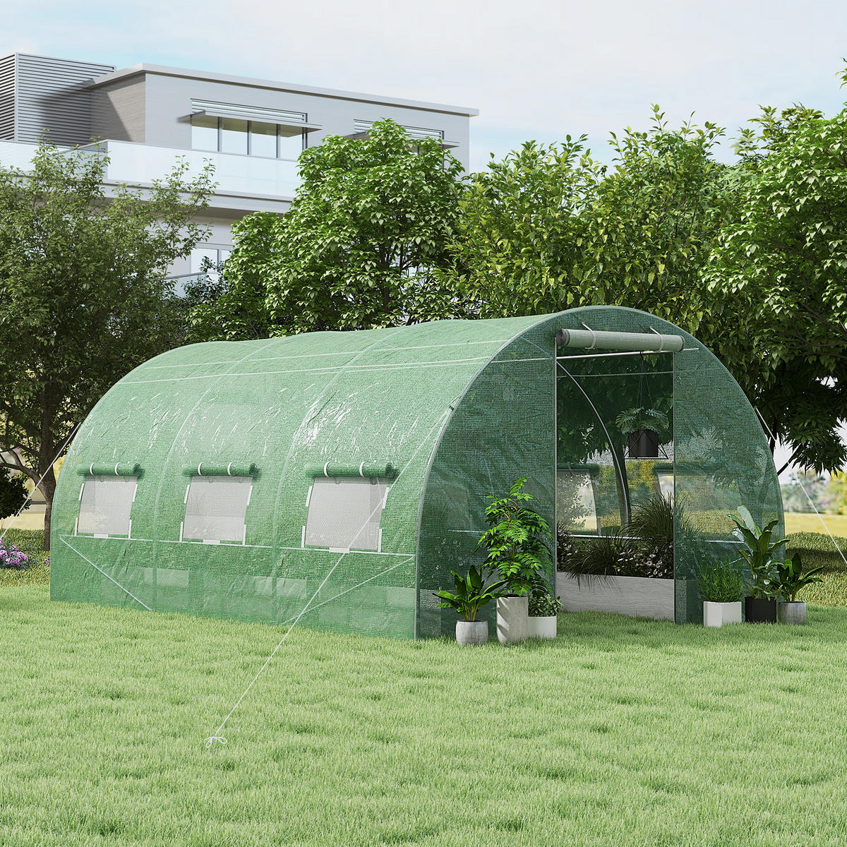 GEWÄCHSHAUS Grün - Grün, Metall (300/200/400cm) - COSTWAY