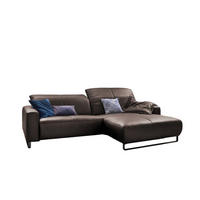 ECKSOFA MIT SITZTIEFENVERSTELLUNG YORK Sonoma Trüffel Dekor Leder - Schwarz/Sonoma Eiche, Leder (284/180cm) - KAWOLA
