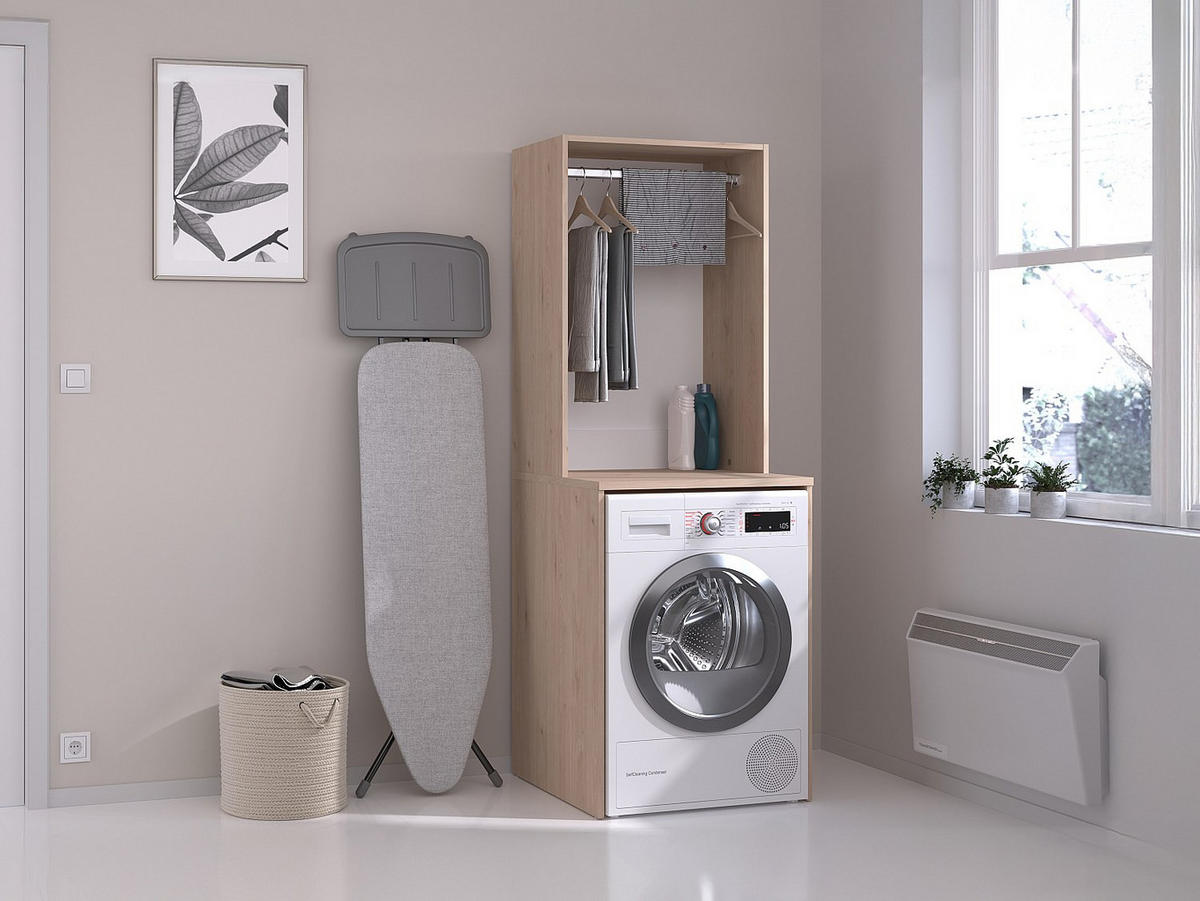 WASCHMASCHINENMÖBEL - 64.4cm x 65.8cm - Holzspan - naturfarben hell - ERKANO - Naturfarben, Holz (64.4/184.4/65.8cm) - Vente-Unique