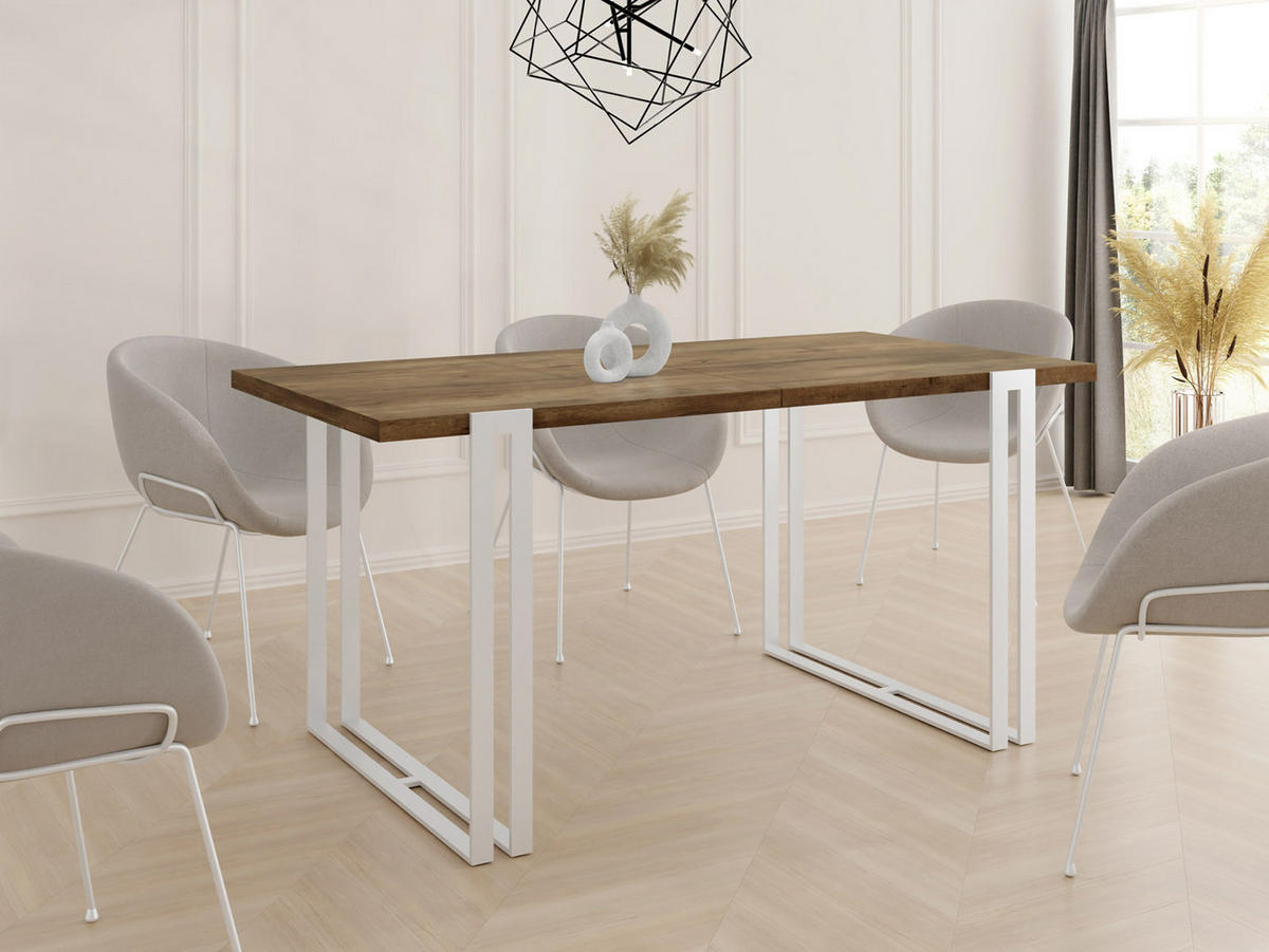 ESSTISCH Lilo rechteckig ausziehbar, Lefkas Eiche 160-260/90/76 cm - Alteiche/Weiß, Holzwerkstoff/Metall (160/90/76cm) - WFL GROUP