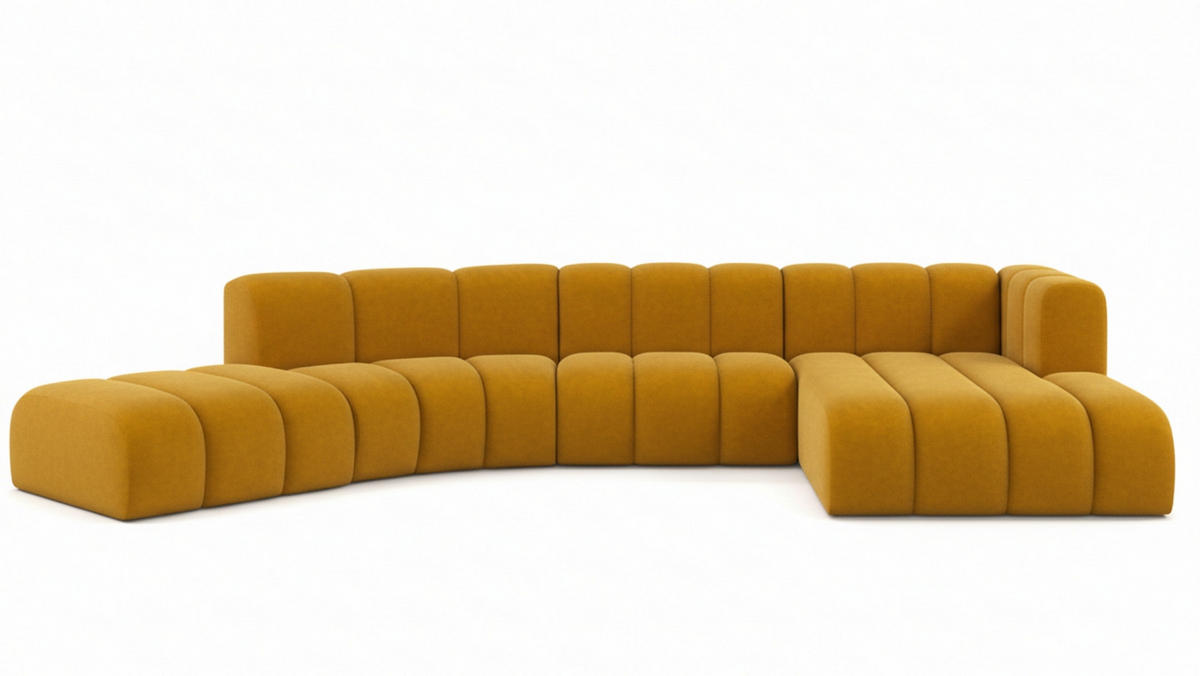 ECKSOFA L-Form GRAND Round, Stoff Salvador, Gelb, Rechts - Gelb, Holz (445/179cm) - Kaiser Möbel