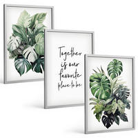 BILDER SET 3er Set - 40x60 cm Silberner Rahmen - Grüne Blätter tropischer Pflanzen - Silberfarben, Kunststoff (40/60cm) - TULUP