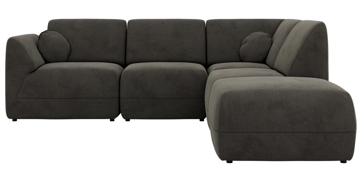 ROHOVÁ SEDAČKA NOARA 5M L Tmavě šedá Samet - Pravá - černá/tmavě šedá, textil/plast (267/244cm) - MKS