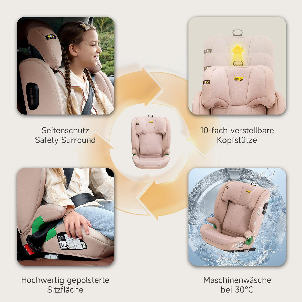 AUTOKINDERSITZ Kindersitzerhöhung i-Size R129& Verstellbare Kopfstütze - Rosa, Textil (44/80/46cm) - Gisaae