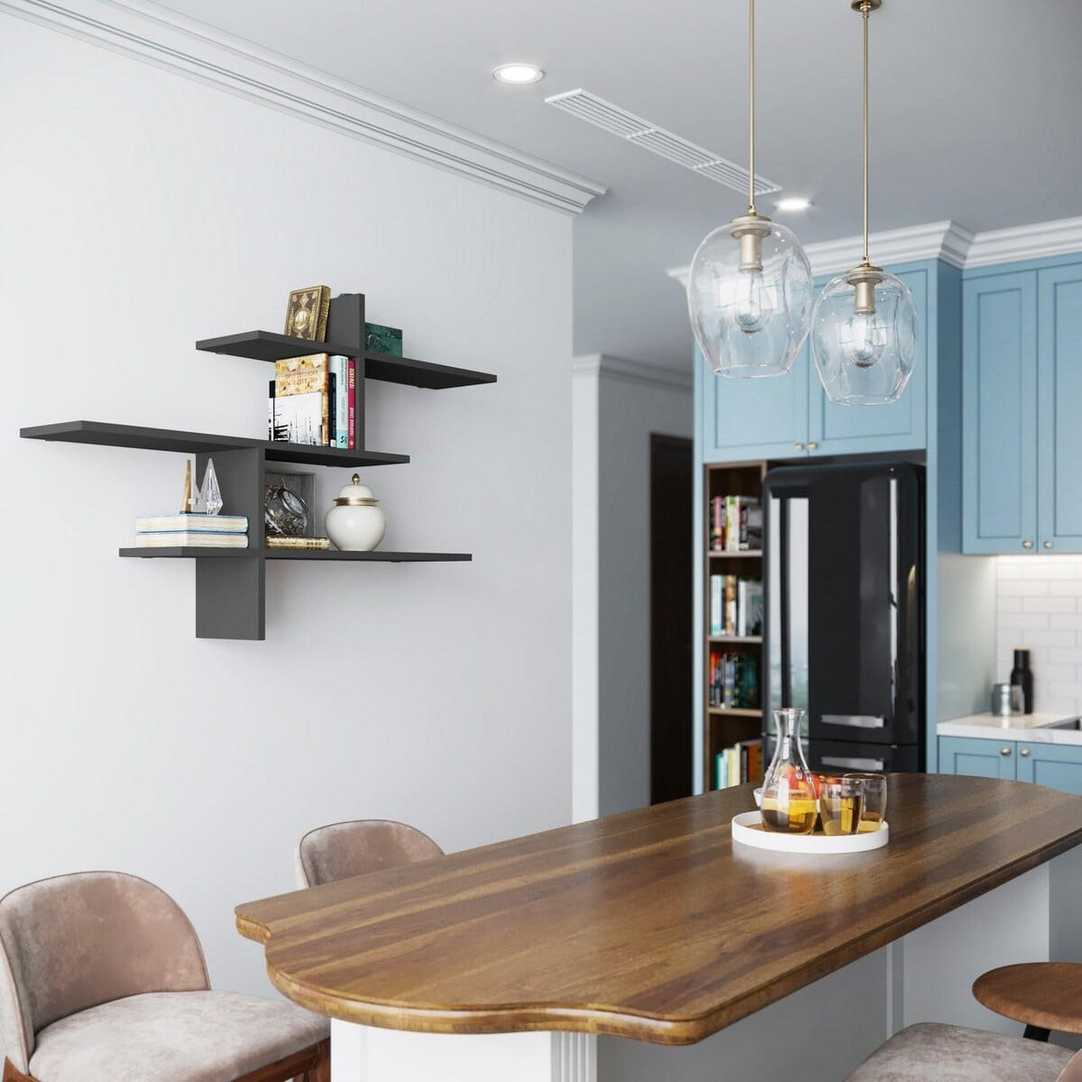 Thumbnail - Calicosy Wandregal, Anthrazit, Holzwerkstoff, 22x80.5x123 cm, Wohnzimmer, Regale, Wandregale