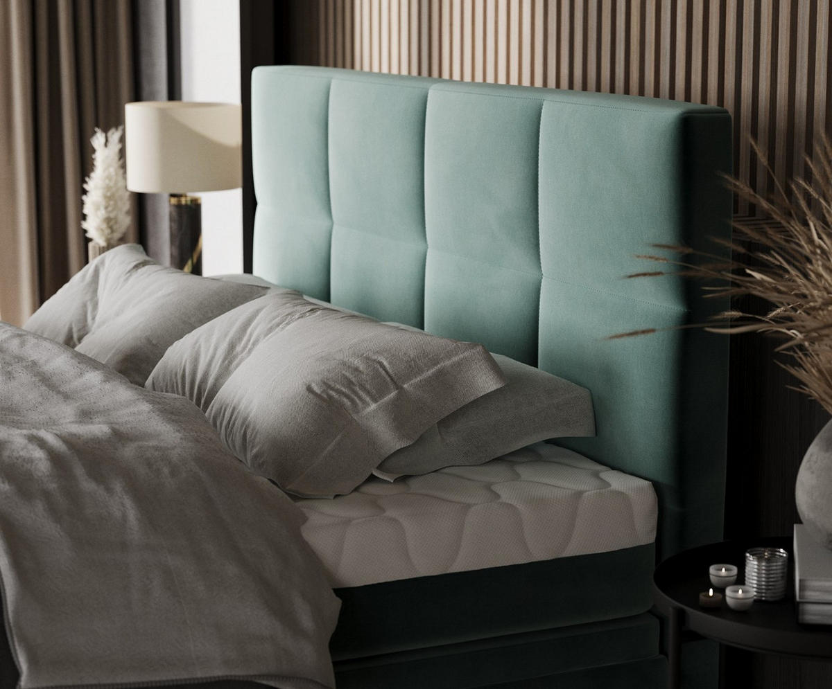 BOXBETT Tessa 140/200 cm Türkis im Kronos Stoff - Türkis/Schwarz, Holz/Holzwerkstoff (140/200cm) - AltaBeds