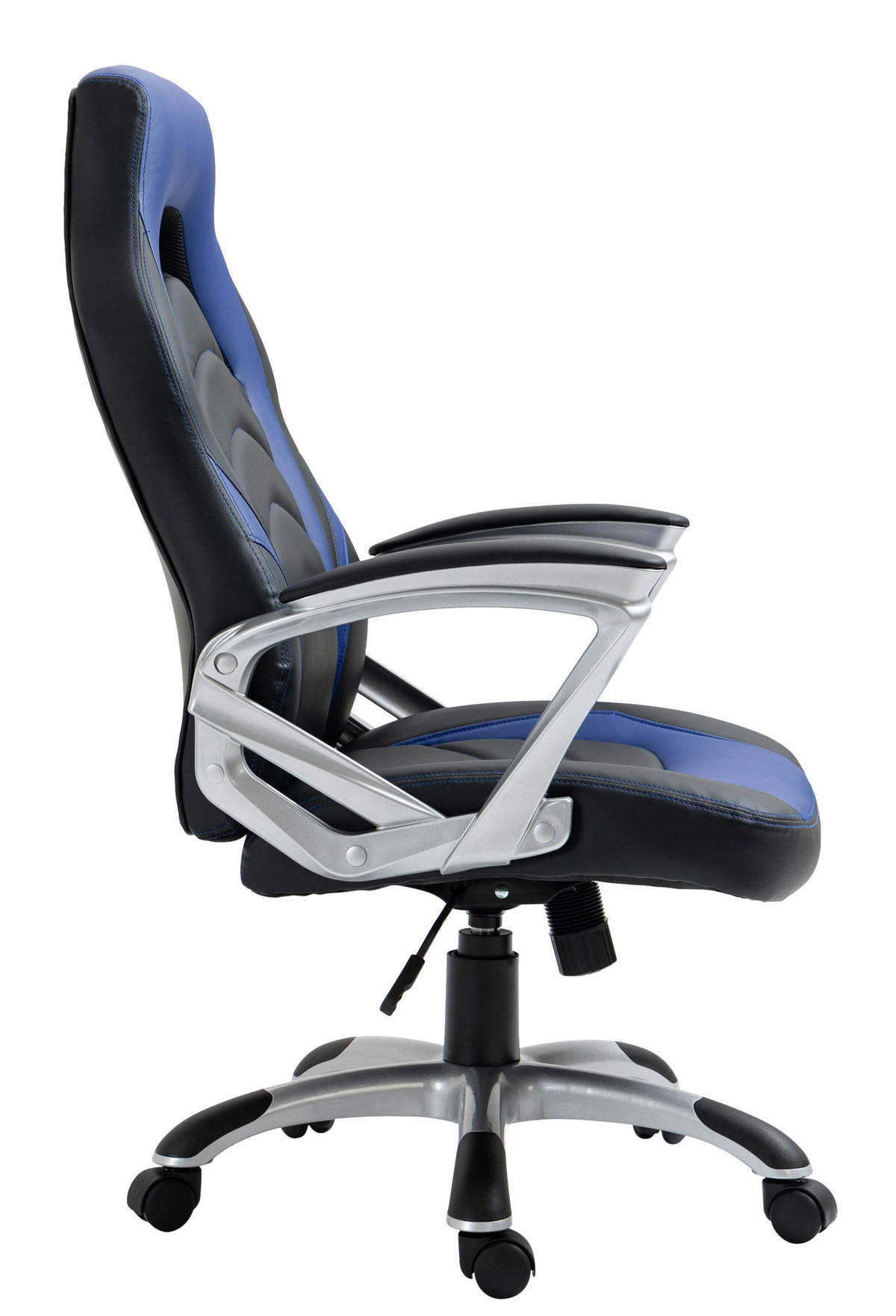CHEFSESSEL Lederlook schwarz/blau - Blau/Schwarz, Kunststoff/Textil (65/107/72cm) - CLP