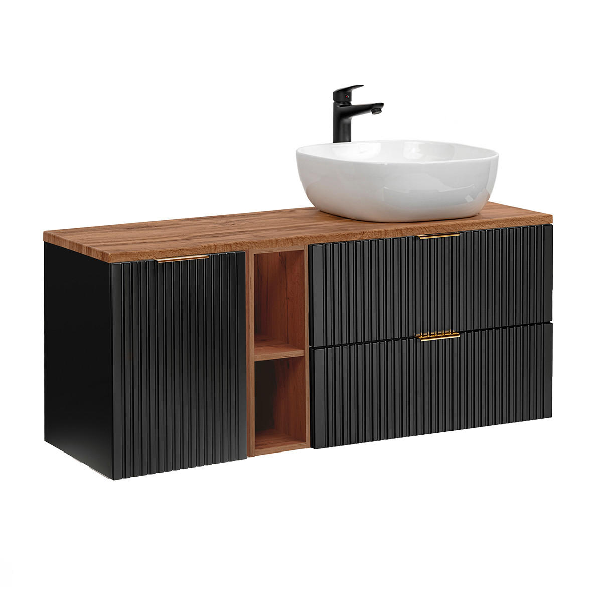 BADMÖBEL 140.8cm Adriel 2er-Set Schwarz und Holz - Schwarz, Holzwerkstoff (140.8/59/46cm) - Petits-meubles