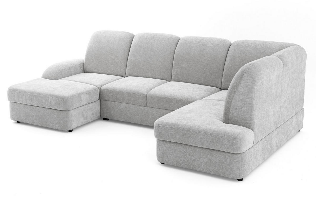 ECKSOFA VIBE U Rechts mit Schlaffunktion 129x263 Chenille Hellgrau - Hellgrau/Schwarz, Holz/Kunststoff (186/102/280cm) - Muffo