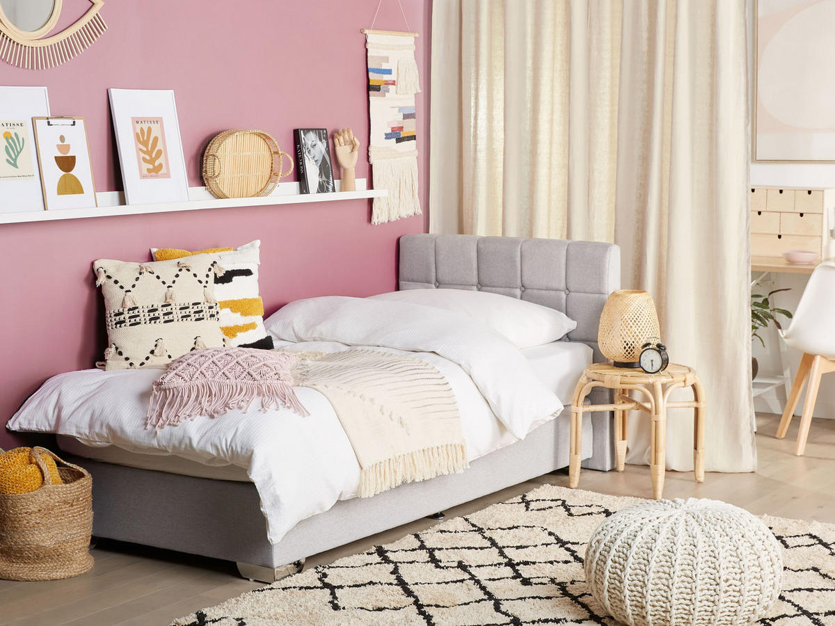 BOXSPRINGBETT 90/200cm Hellgrau Admiral - Hellgrau, Textil (90/200cm) - Beliani